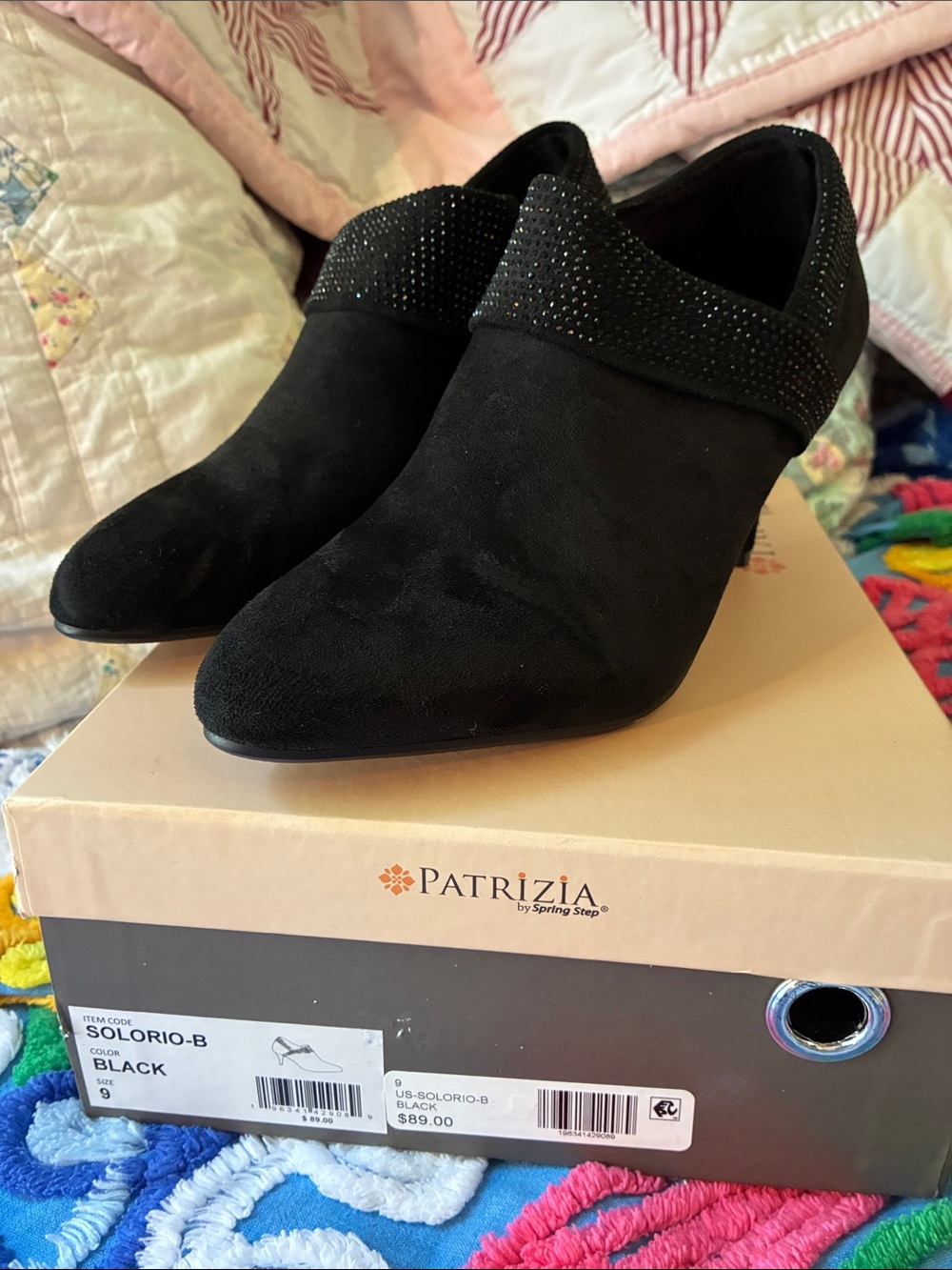 Patricia Black Suede Slip-On Ankle Shoes with Embellished Cuff NIB Sz 9